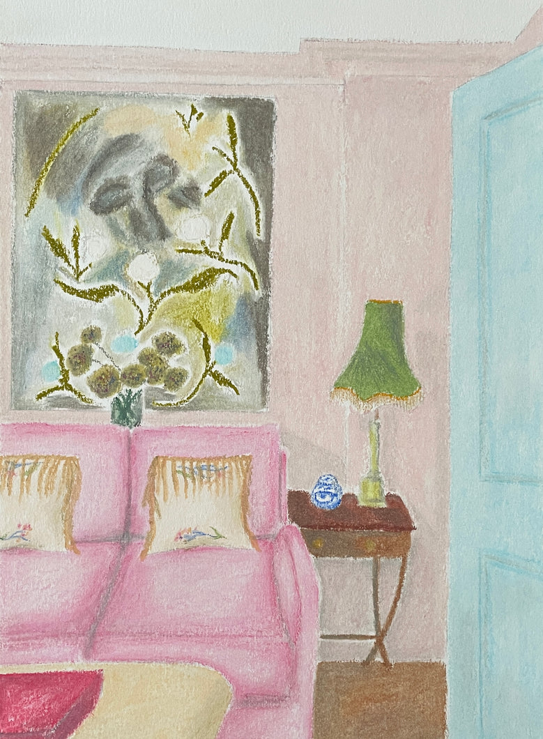 Pink Sofa Oil Pastel Painting