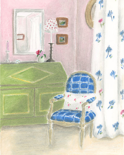 Blue Chair Oil Pastel Art Print