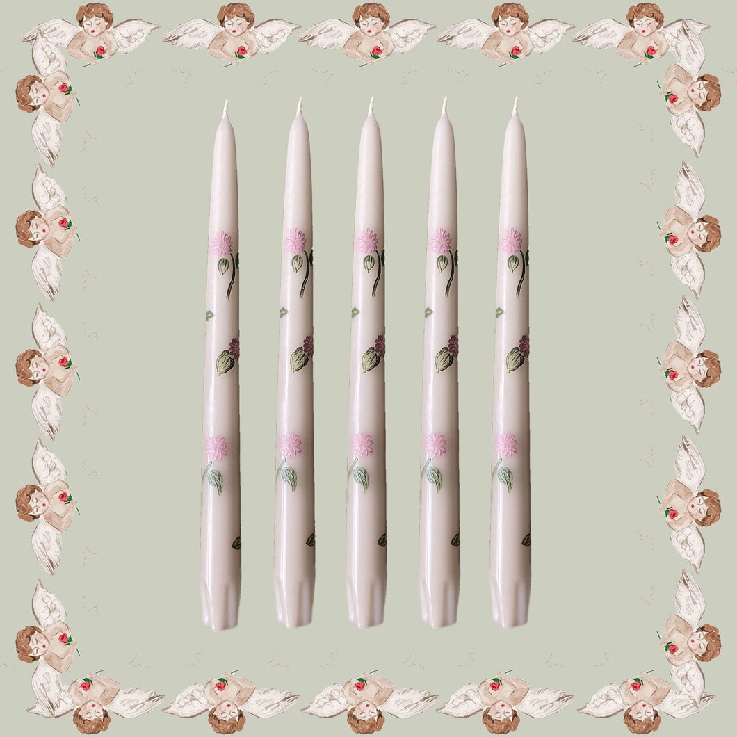 Pink Flowers Hand Painted Candles
